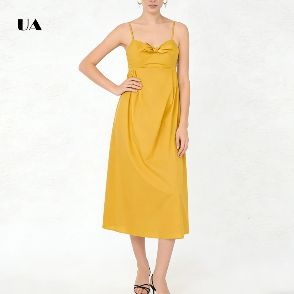 

Fit-and-flare Prom Dress with Spaghetti Straps, Solid Sweetheart Neck Evening Dress with Pockets, Customized Party Gown with Bow