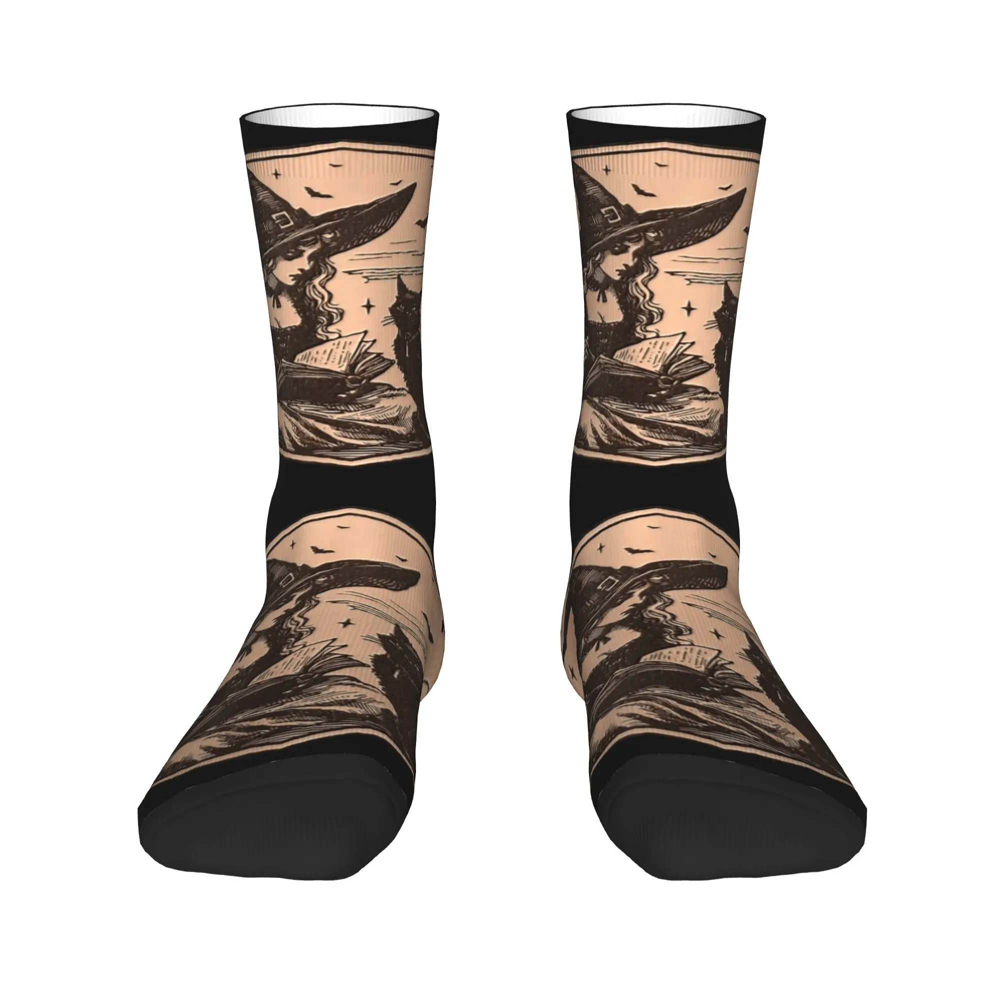 

Novelty Men's Witch Smile Bats Halloween Goth Occult Witch Dress Socks Unisex Warm Breathbale 3D Printing Crew Socks