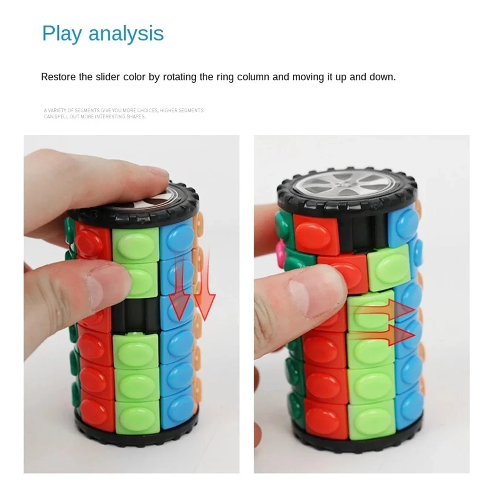 3D Rotate Slide Cylinder Tower para crianças e adultos, colorido, alívio do estresse, quebra-cabeças engraçados, brinquedos educativos sensoriais,