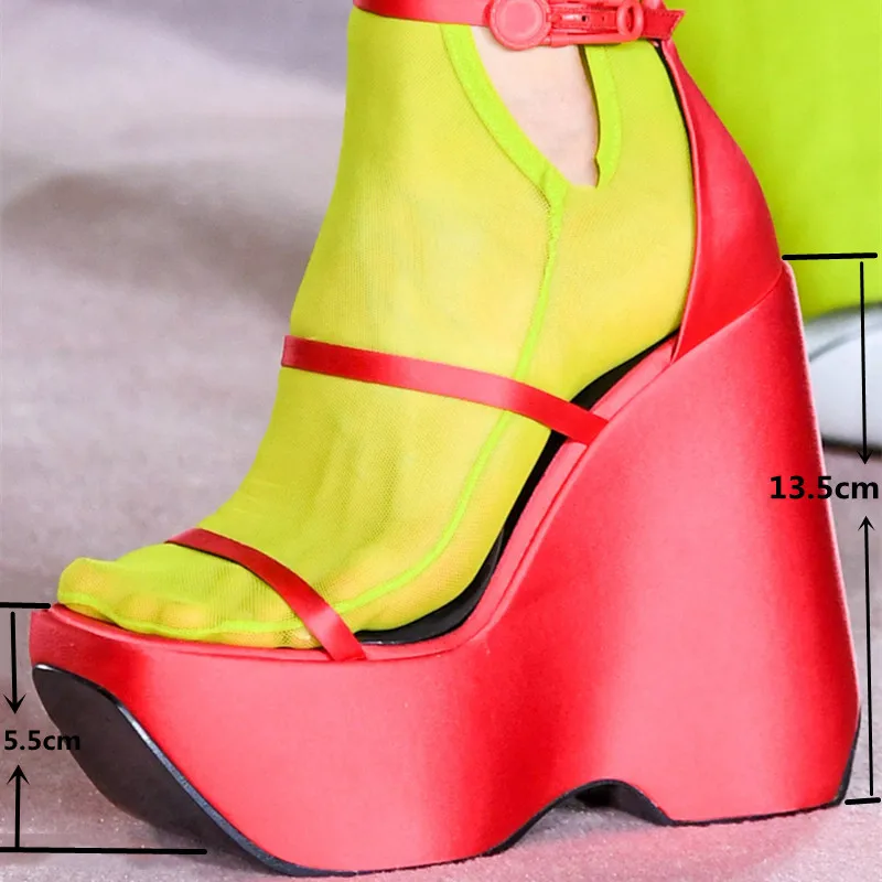 2022 New Ladies Wedges Heel Platform Sandals Silks Party Sexy Women\'s Shoes Summer Muller Slipper Black Green White Rose Red