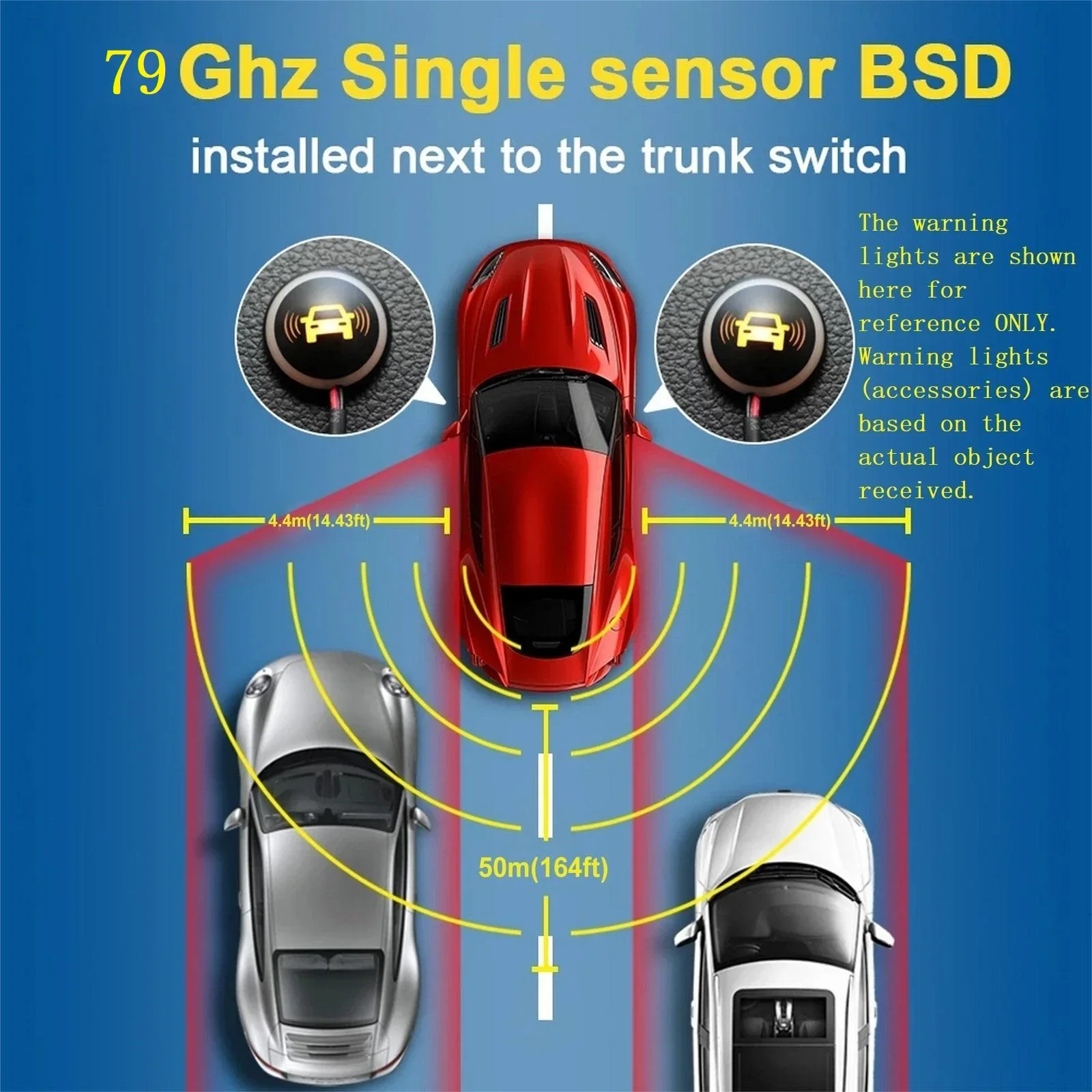 50M Car BSD Blind Spot Detection System 79Ghz Millimeter Wave Radar Lane Change Assist Highlight Warning Light Single Radar