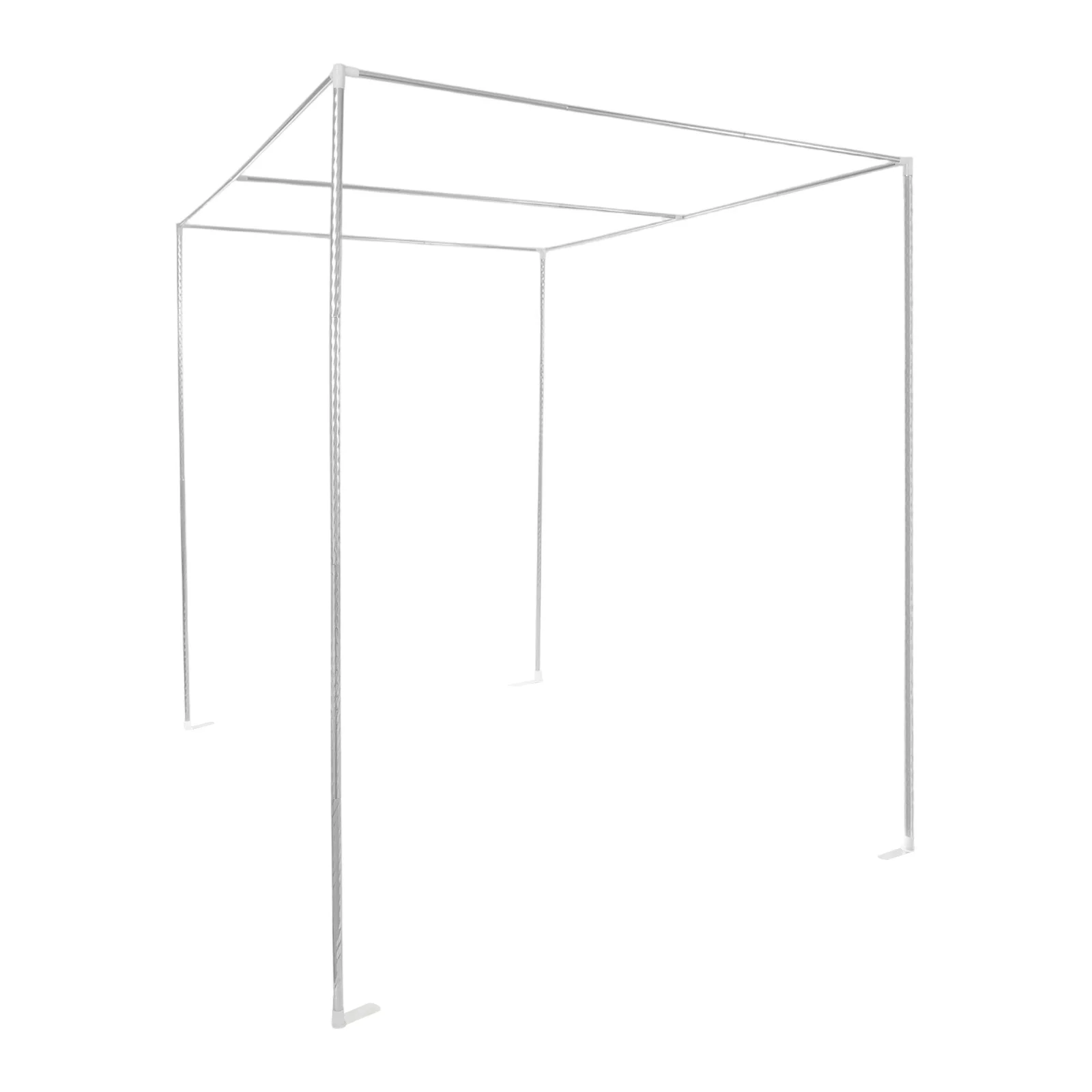 2x2m Stainless Steel Canopy Mosquito Net Support Frame, Silver Spiral Embossed Pipe 21mm Stand 15mm Cross Plastic Tee Joint Bed Canopy Mount Accessories, Extended Press Feet Anti-slip Floor Guard Detachable Split Rods