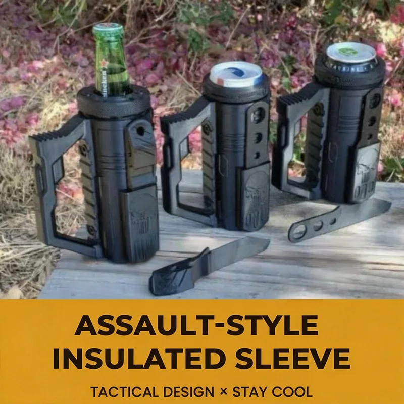 Assault-Style Tactical Koozie – Durable Insulated Can Cooler Sleeve, Tactical Cup Holder for Outdoor Camping Hiking