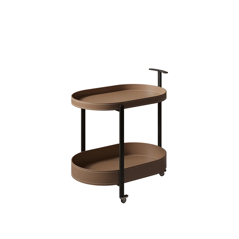 

Storage small coffee table oval mobile saddle leather edge table modern simple household wheeled trolley