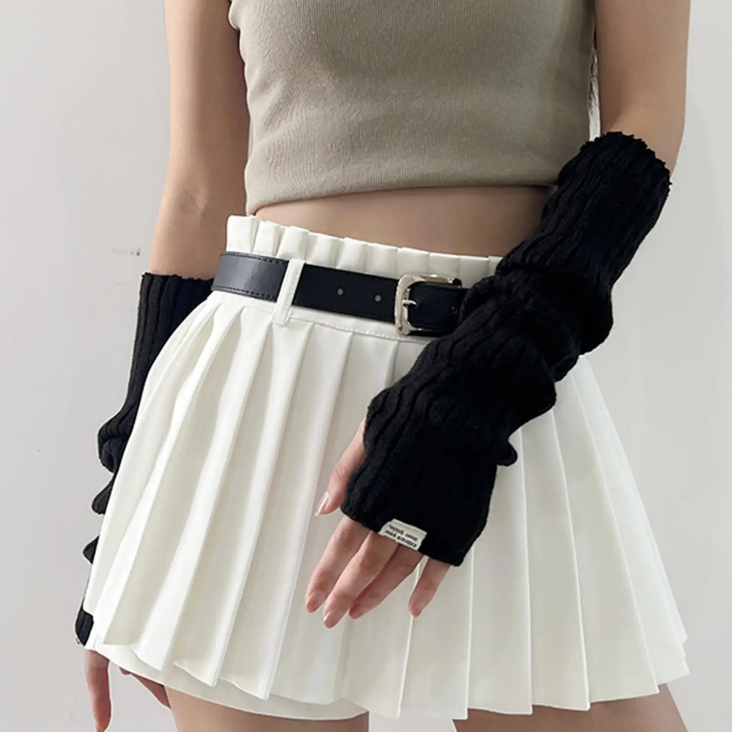 Y2K Fingerless Mittens Women Knitted Gloves Winter Arm Warmers Punk Gothic Harajuku Knit Mitten Arm Sleeves