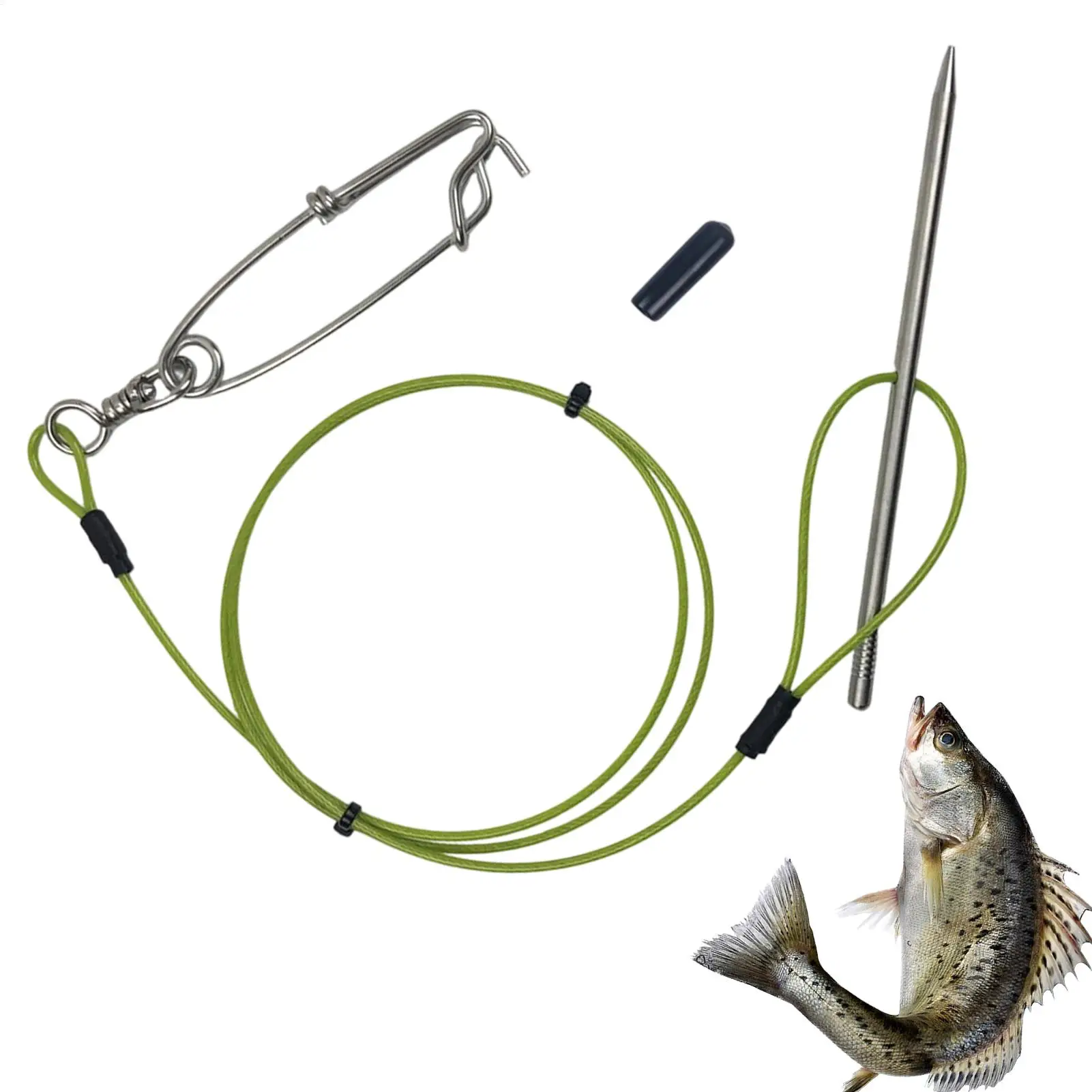 

Прочный рыболовный шнур для морской рыбалки 3.94 фута, с застежкой и тросом из нержавеющей стали, для фиксации живой улова на лодке при морской подводной охоте