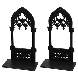 1 Pair Gothic Holder Wooden Gothic Holder Prop Vintage Candlestick Candelabrum Decorative Arch Style Stand Home Decors