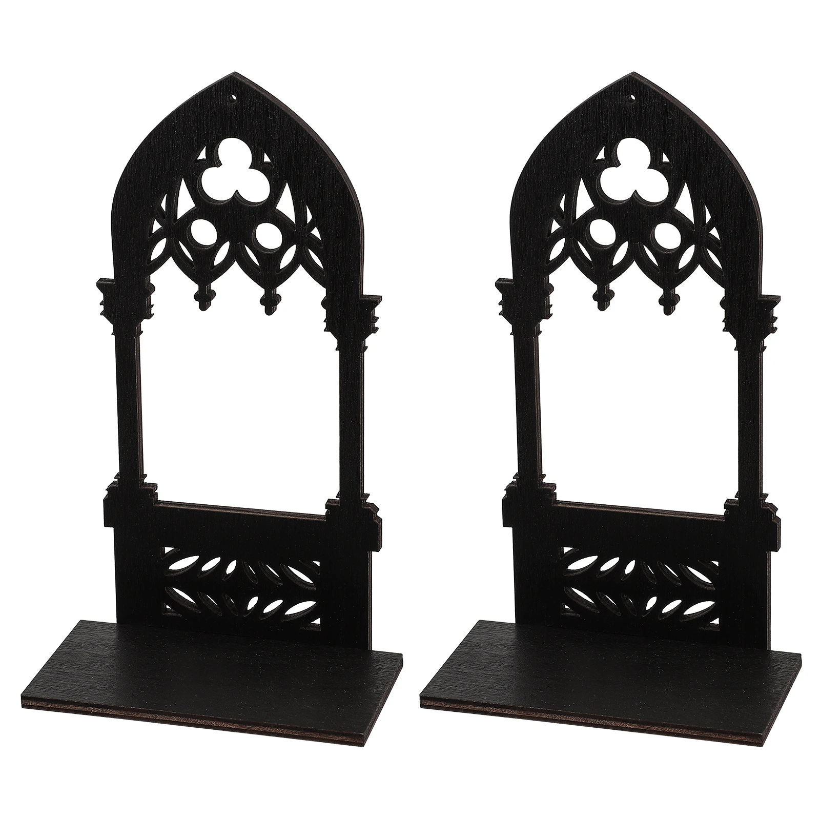 1 Pair Gothic Holder Wooden Gothic Holder Prop Vintage Candlestick Candelabrum Decorative Arch Style Stand Home Desktop Decor