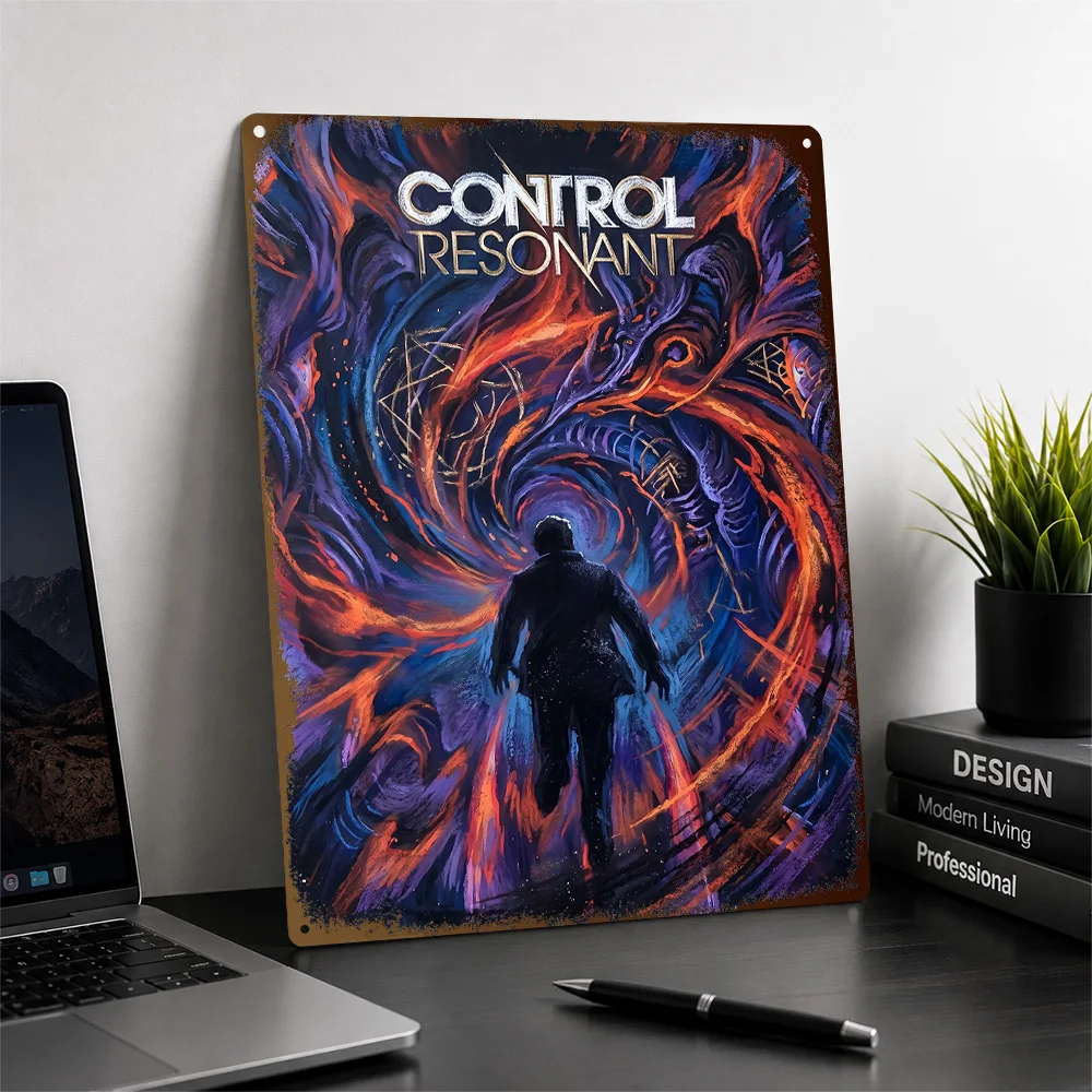 Control Resonant Abstract Vortex Aluminum Poster Personalized Metal Sign Cosmic Mission Style Wall Art For Collector Den Decor