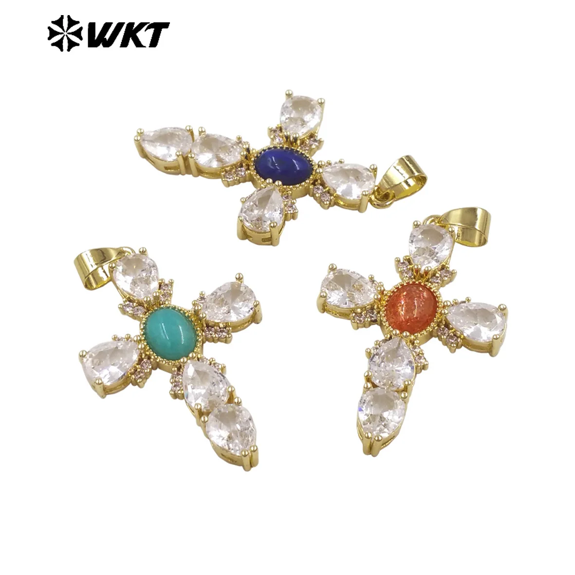 

WT-MP320 Colorful Stone And Crystal Zircon Exquisite Cross Fine Pendant For Earring Or Necklace Accessory Finding
