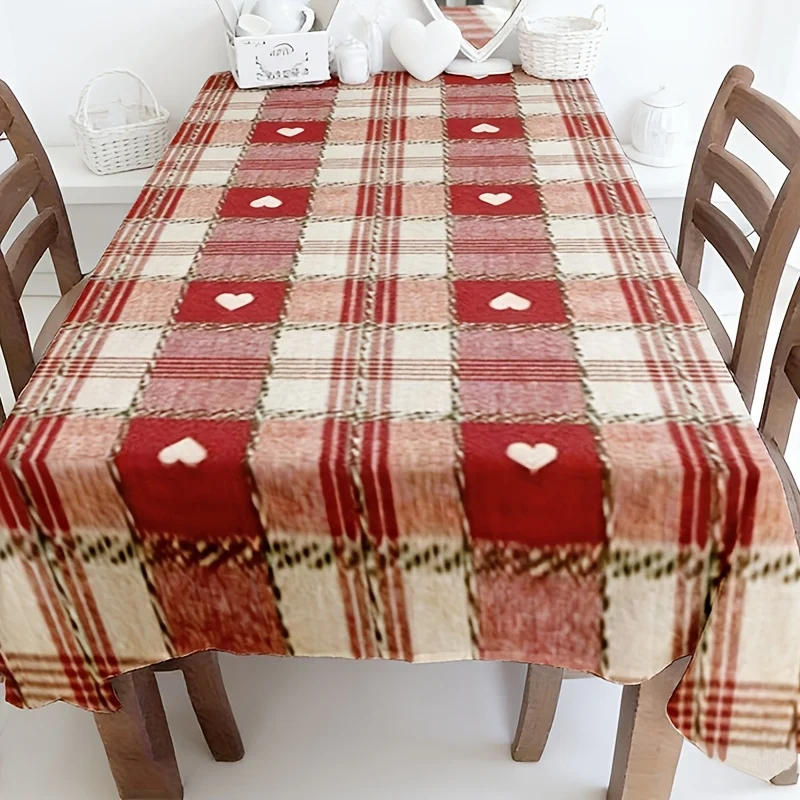 1 pack of vintage checkered heart-shaped tablecloth - high quality, red and beige checkered design with heart-shaped patternsxzj
