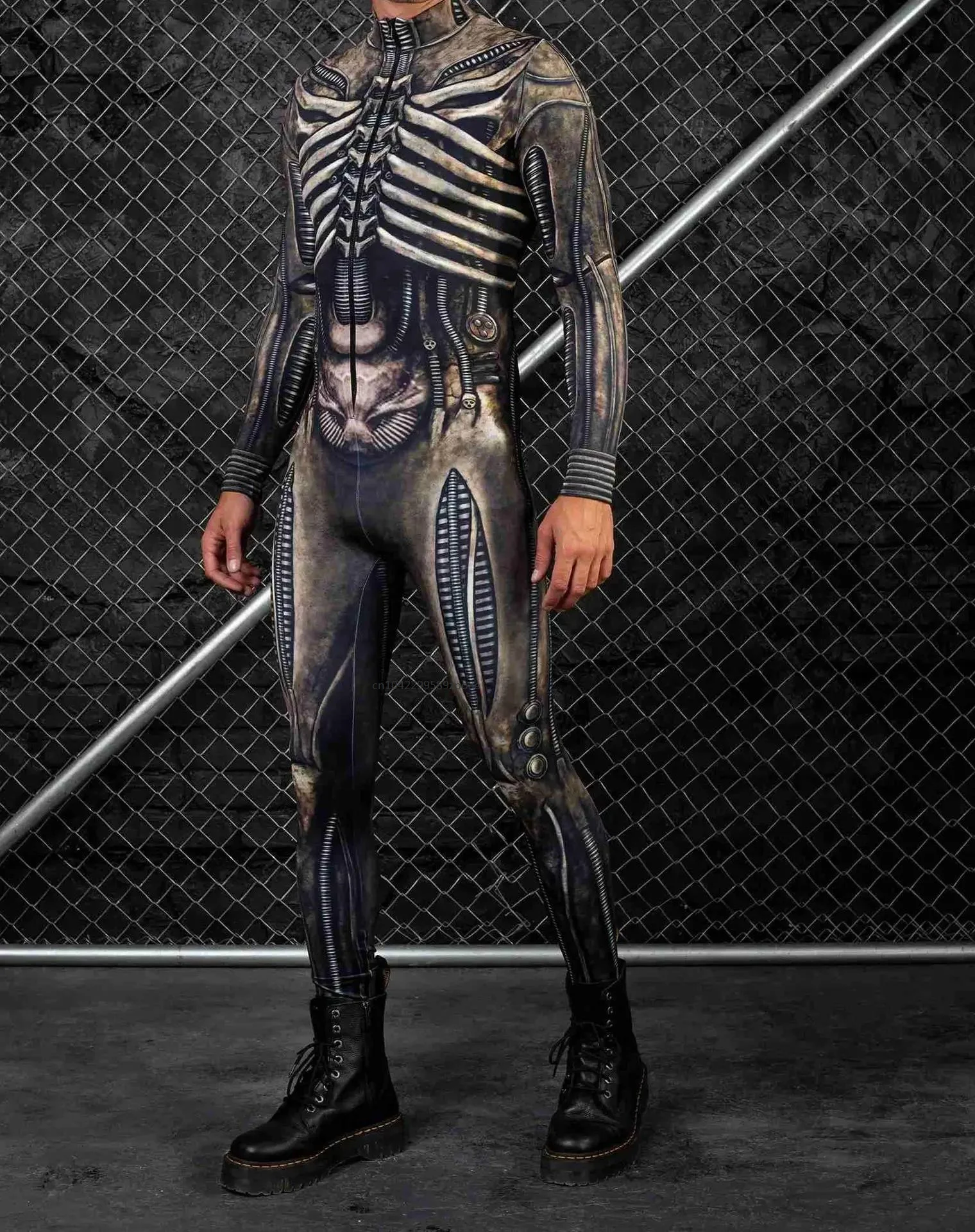 Men Adults Steampunk Bodysuits The Future Robot CyberPunk Jumpsuit Halloween Holiday Party Cosplay Costume Alien Rompers Zentai