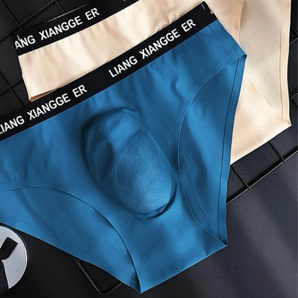 Men's Sexy Thin Seamless Panties Ice Silk Briefs Sissy 3D Bulge Pouch Lingeries Sexy Hot Breathable Sexy Underwear Men's Clothes