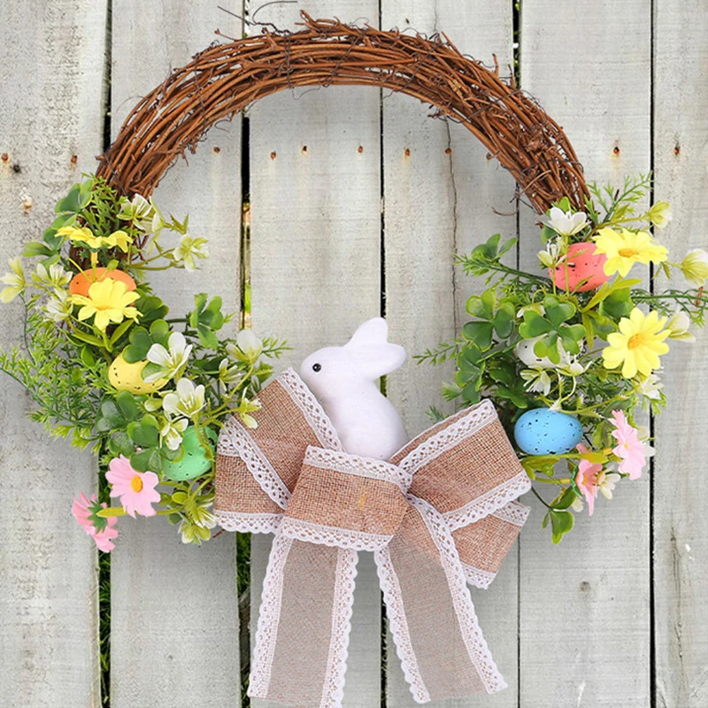 Easter Rabbit Bow Wreath For Front Door Or Wall Artificial Egg Wreath Spring Wreath Easter Decor Outdoor Indoor Hanging Garlands