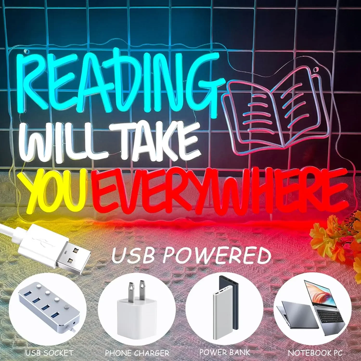 Reading Will Take You Everywhere Neonschild Bücher lesen LED-Neonlicht für Klassenzimmer, Schlafzimmer, Buchhandlung, Bibliothek, Museum, Wanddekoration