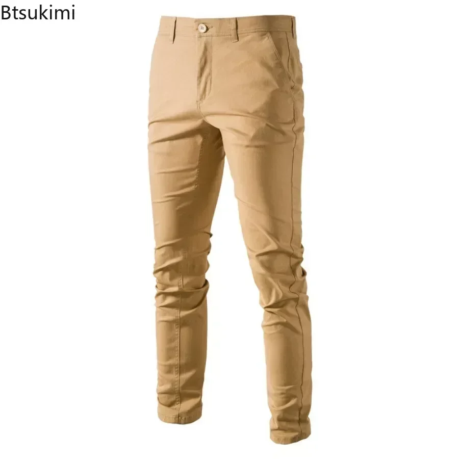 2024 Men's Casual Cotton Pants Stretch Trousers Male Solid Slim Fit Straight Long Pants Fashion Classic Business Pants for Men