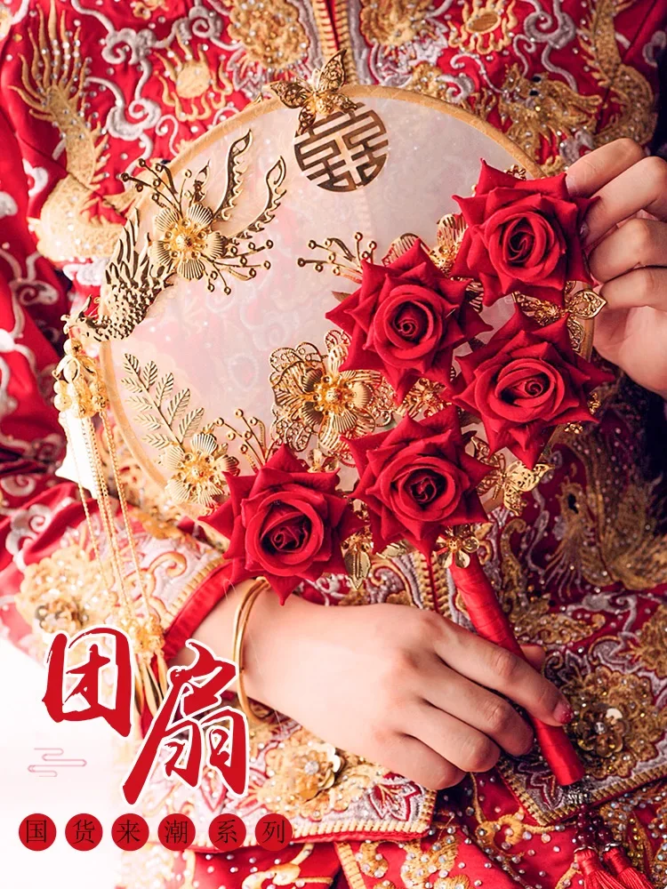 Wedding, chinese style, bridal group, fan, chinese style, bouquets