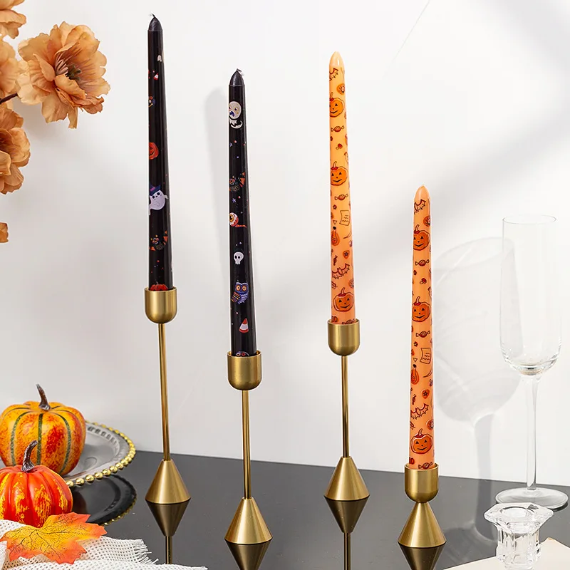 2026 Halloween Soy Wax Candles - Pumpkin-Shaped Printed Taper Candles for Spooky Decor, Festive Table Centerpiece & Party Gift