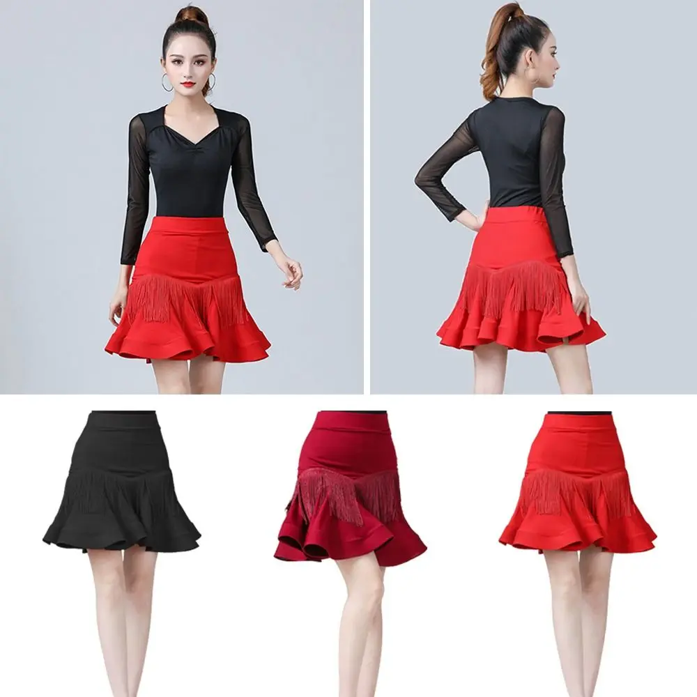 Falda de baile latino con borlas, Ropa de baile corta de Chacha, falda de baile de salón, traje de escenario profesional, falda de baile de Rumba para mujer