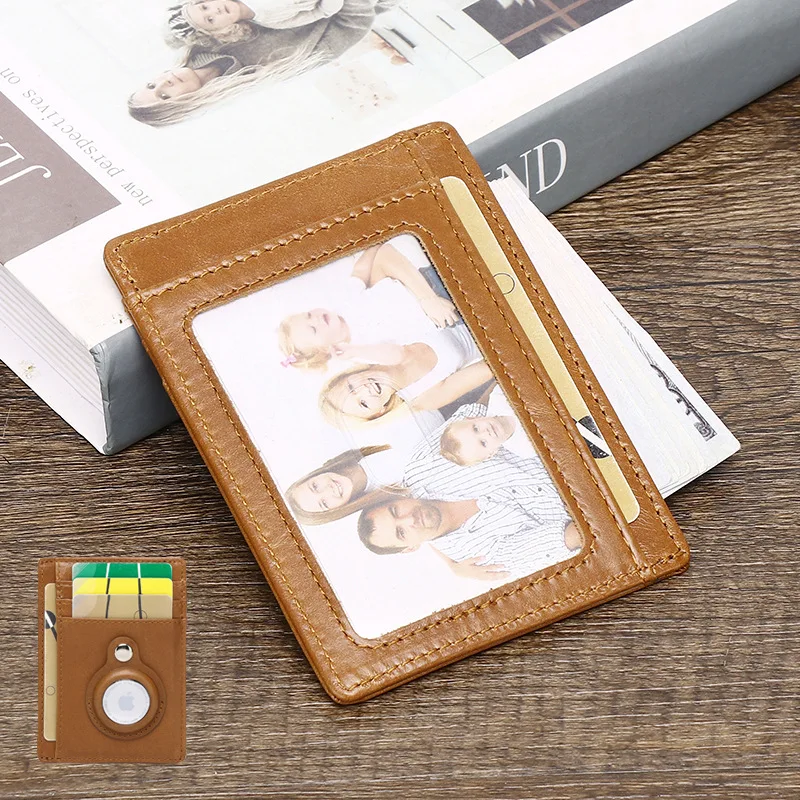 

Leather RFID anti-theft brush credit card cover Apple airtag tracking and positioning protective cover retro fashion simple vers