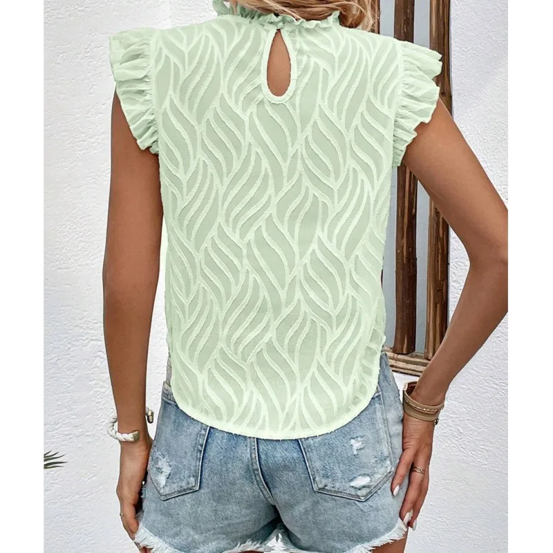 2024 Summer Women\'s Casual Chiffon Blouses Vest Ruffled Neck Top Fresh Sweet Elegant Women Shirts Office Lady Fashion Clothing