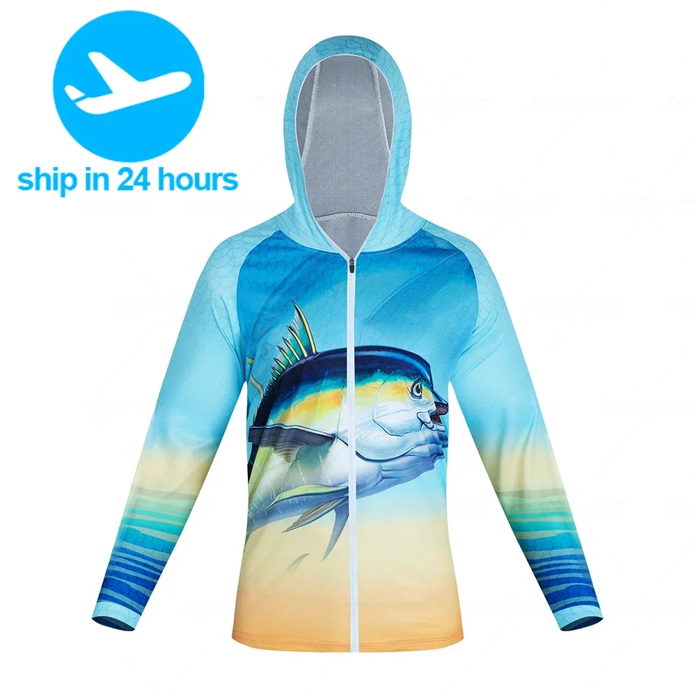 

Men Long Sleeve Fishing Clothing Outdoor Breathable Hooded Fishing Cycling Camping Shirts Anti Uv Sports Fishing Clothes