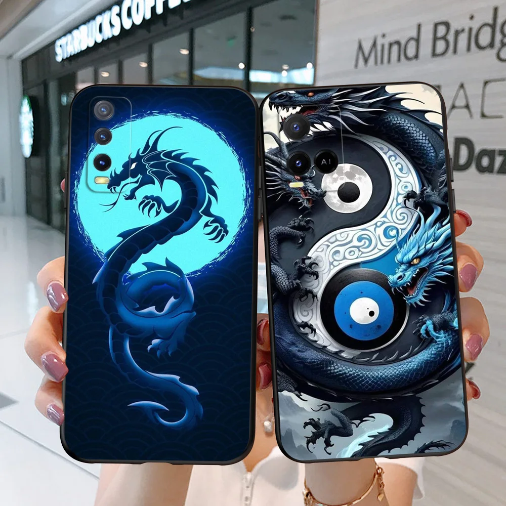 Black Tpu Case For Vivo V5 V5S V7 V9 Youth V11 V11i V15 V17 NEO V20 E V21 V21E V23 V23E PRO 4G 5G Chinese dragons