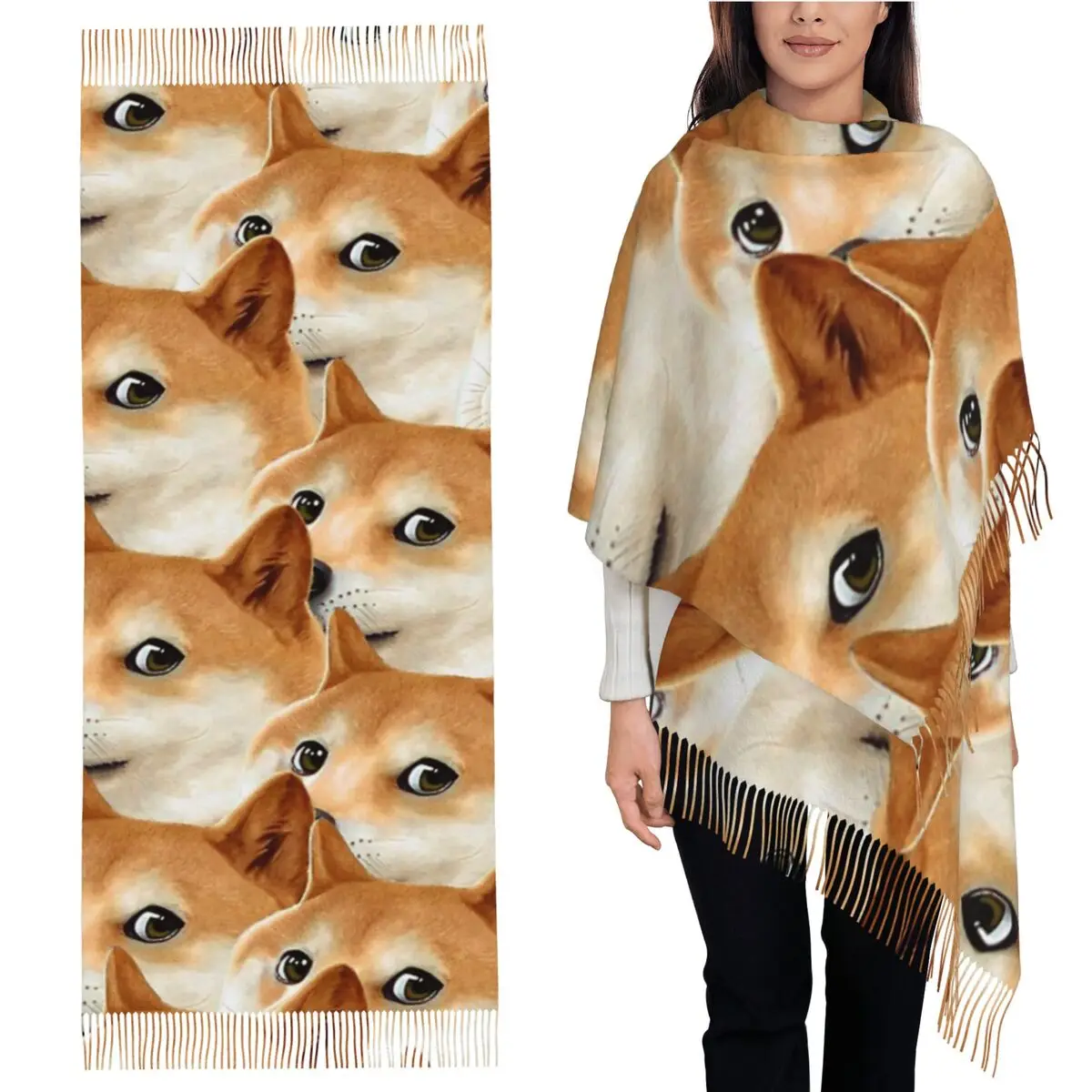 

Шарф с кисточками Doge Shiba Inu, женские мягкие теплые шали и накидки, длинная осенне-зимняя шаль