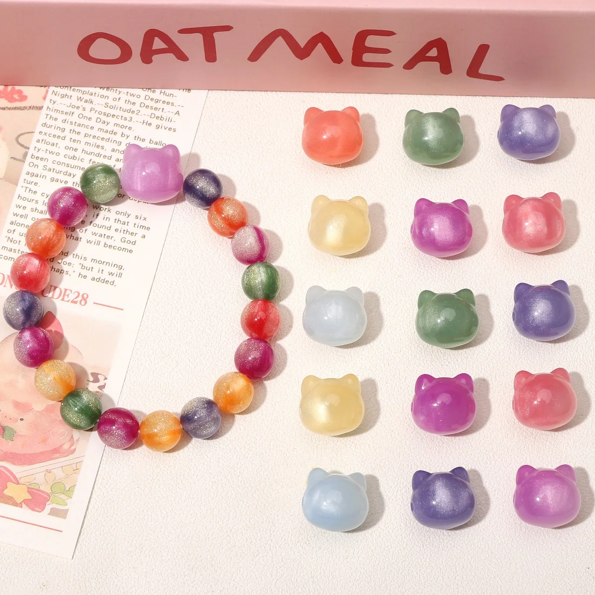 1-7Pcs 15x16mm UV Photochromic White Resin Cute Cat Head Shape Beads For DIY Jewelry Making Bracelet Necklace Earrings Keychain - view 3