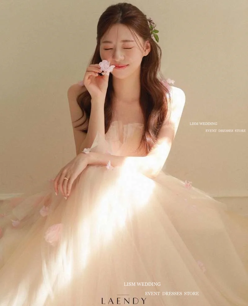 LISM Ligth Pink Wedding Dresses 3D Evening\' Party Sweetheart Sleeveless A-Line Floor Length Bridal Gowns For Korean Photo Shoot