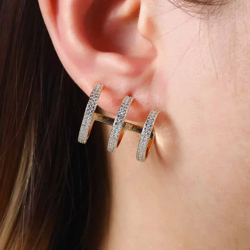 

new original design Fashion trend Simple micro-inlaid zircon three-layer wave 925 silver needle women's Earrings stud