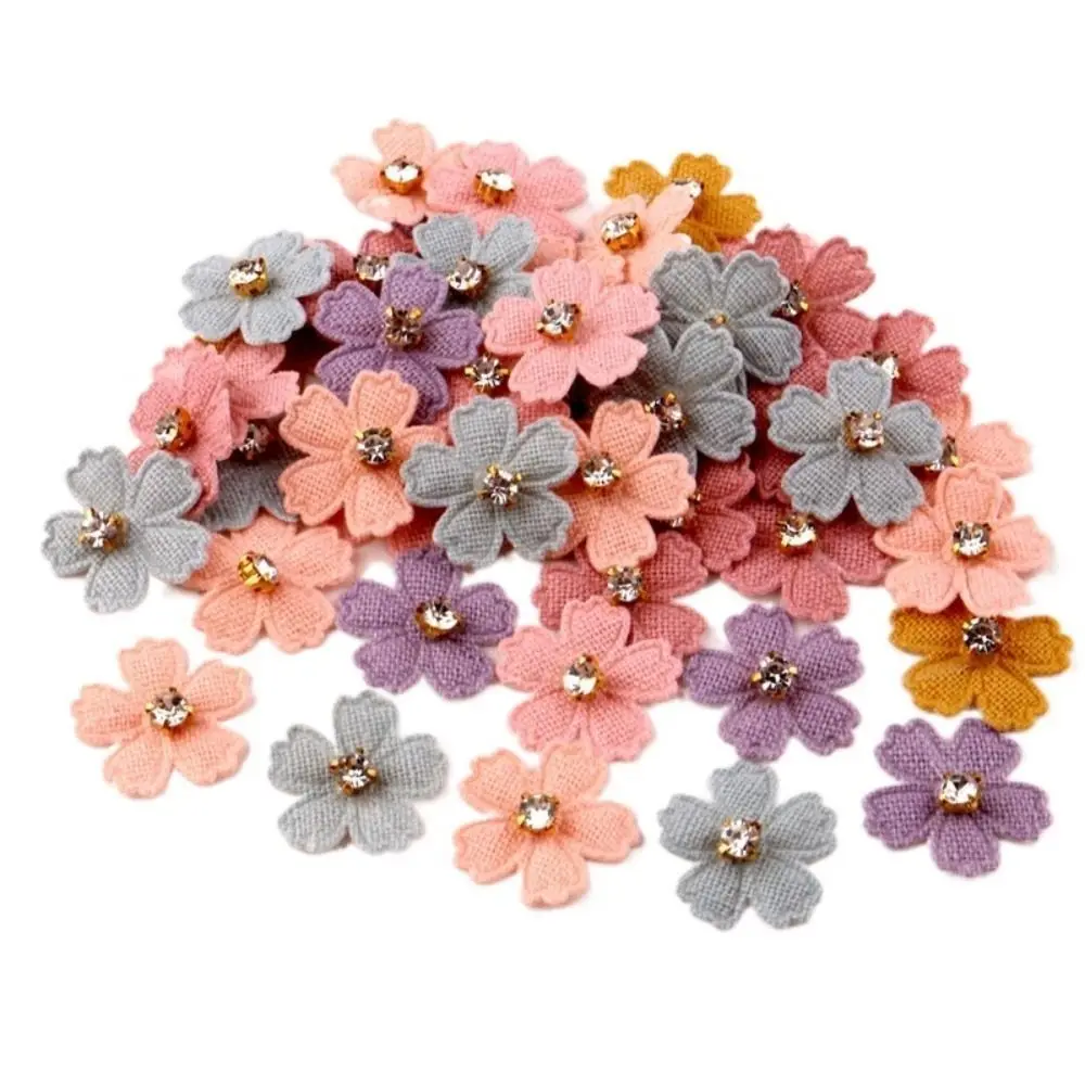 50pcs Flower With Rhinestone Applique For Clothes Hat Sewing Patches DIY Headwear Hair Clips Bow Decor Accessories