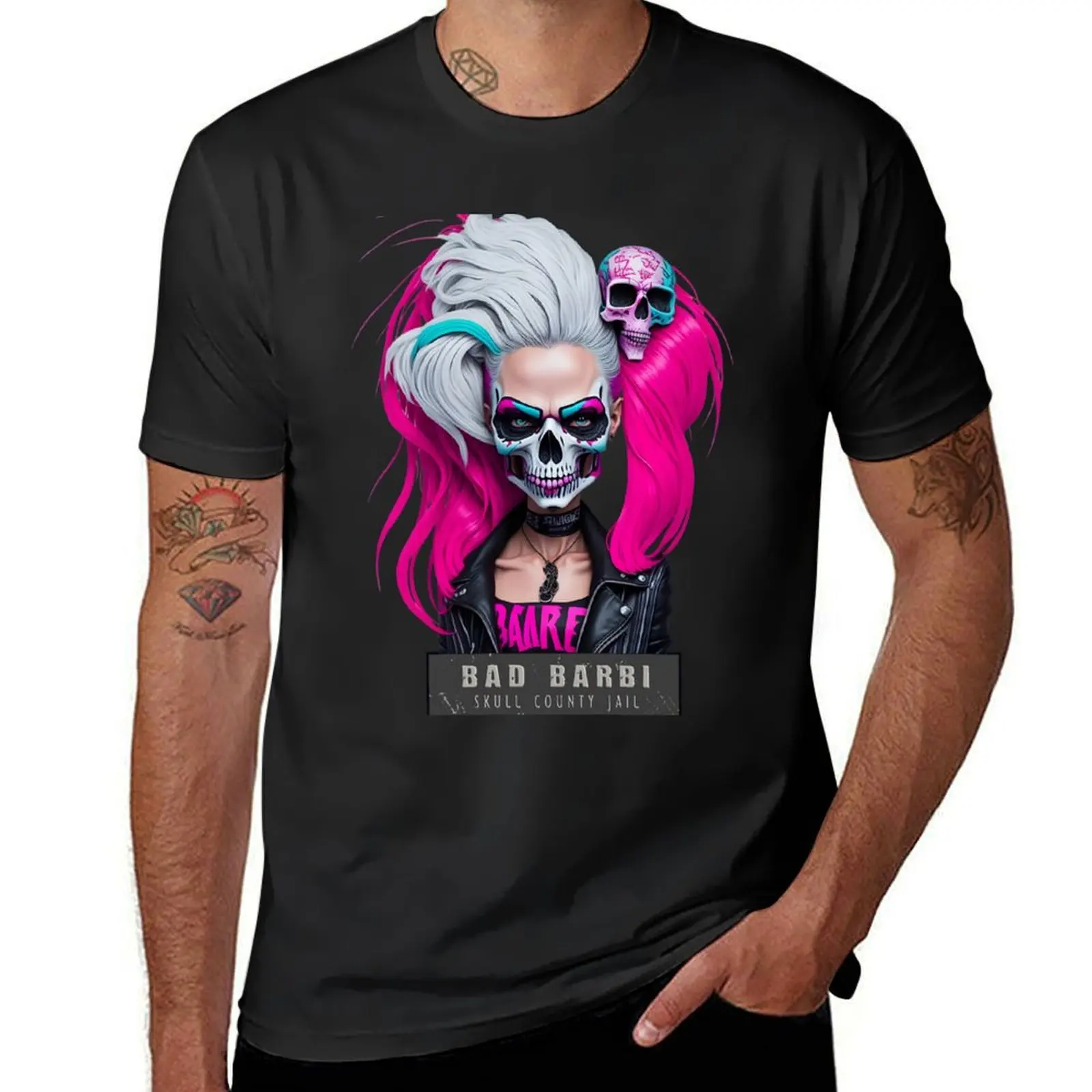 Skull Bad Barbi T-Shirt kawaii clothes summer top Short sleeve tee mens t shirts casual stylish