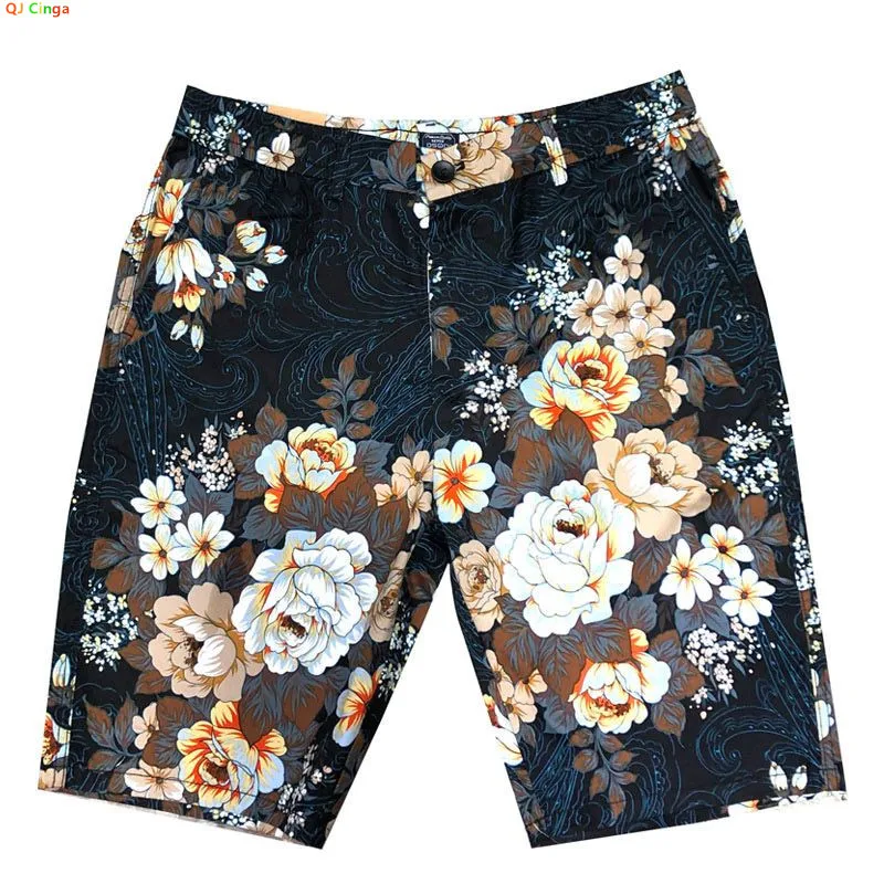 

Мужские хлопковые шорты с принтом на лето, гавайские пляжные брюки для отдыха, повседневные шорты до колена азиатского размера 29-40