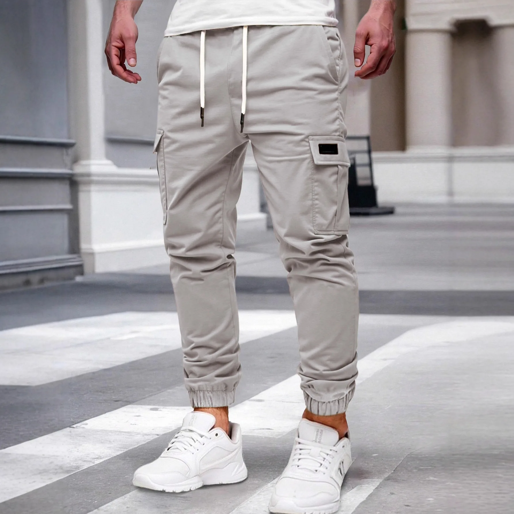 European Size New Men's Casual Multi-pocket Slim-fit Tooling Trousers Trendy Casual Versatile Casual Trousers