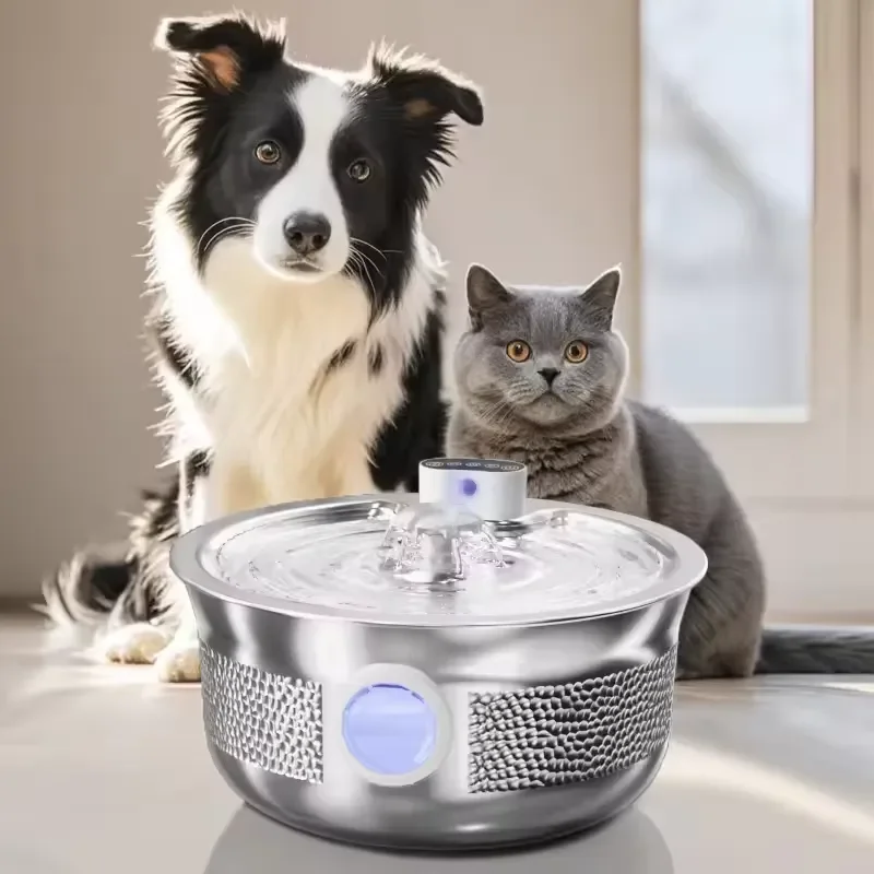 FEITU for 7L Auto Cat Water Fountain with Visible Water Level Window 304 Stainless Steel Automatic Pet Water Fountain for Dog