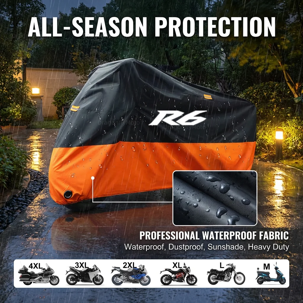 

For Yamaha YZFR6 YZF R6 R6S 1999-2015 2005 2007 2010 Motorcycle Cover Thick 210D Waterproof Outdoor Uv Protective Dust Rain Sun
