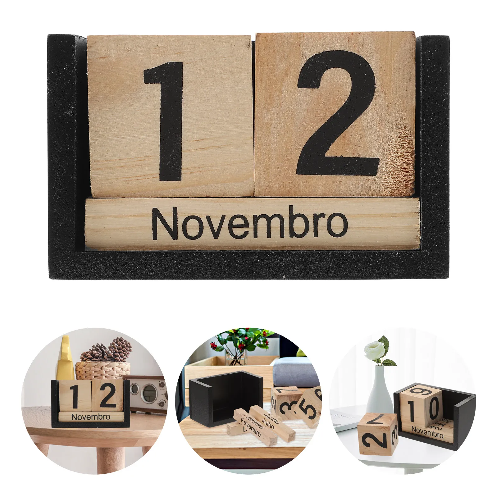 

Wooden Block Perpetual Calendar Creative Simple Style Desktop Calendar Wood Cube Date Display for Office Classroom Home Use