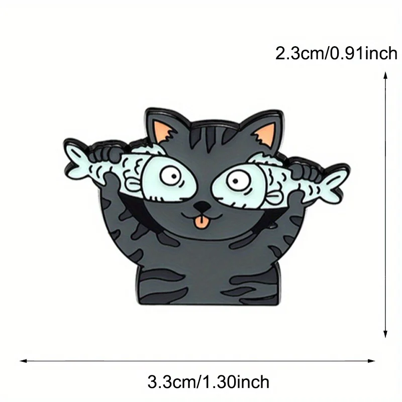 دبوس طوق زر القط مضحك ، في عيون القط ، لا يوجد سوى بروش السمك ، شارة لطيف