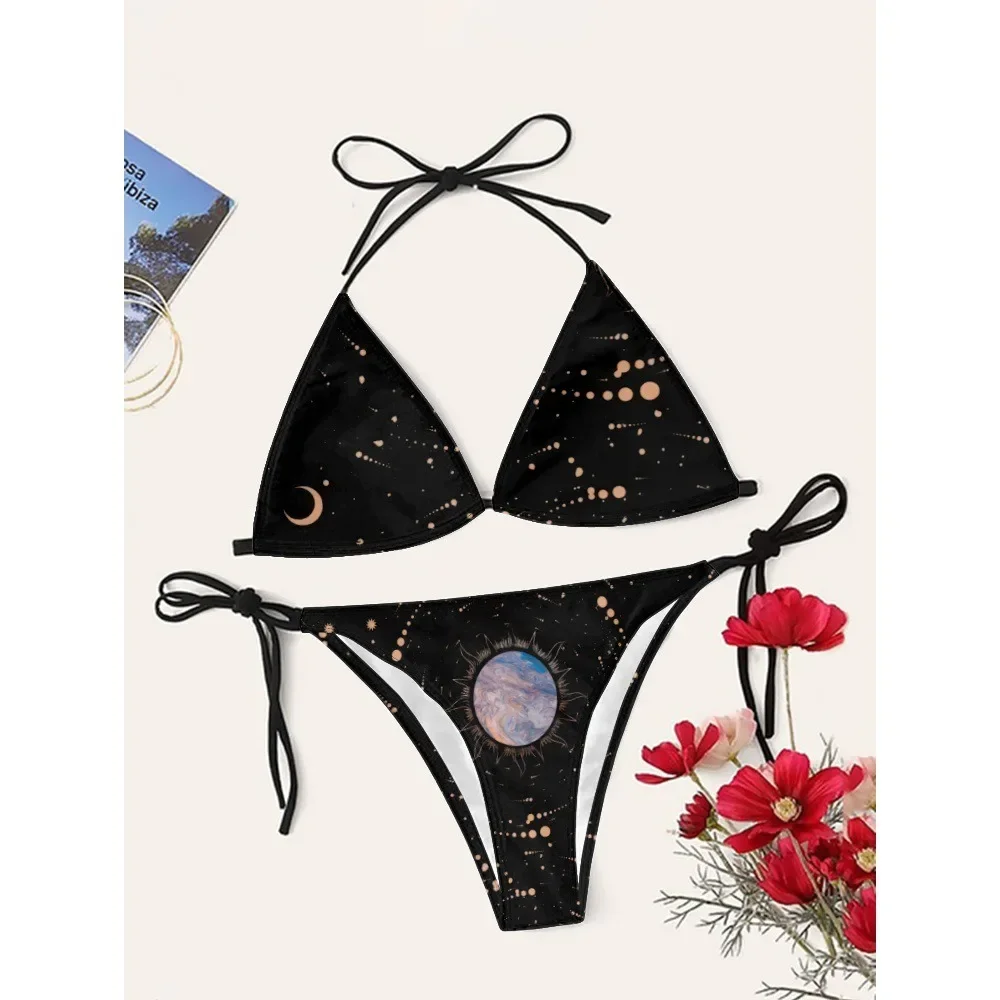 Women's Sexy Black Starry Astrology Bikini Set Swimsuits Cupshe Straps High Waist Quick Dry Beach Pool Essential Micro Bikini