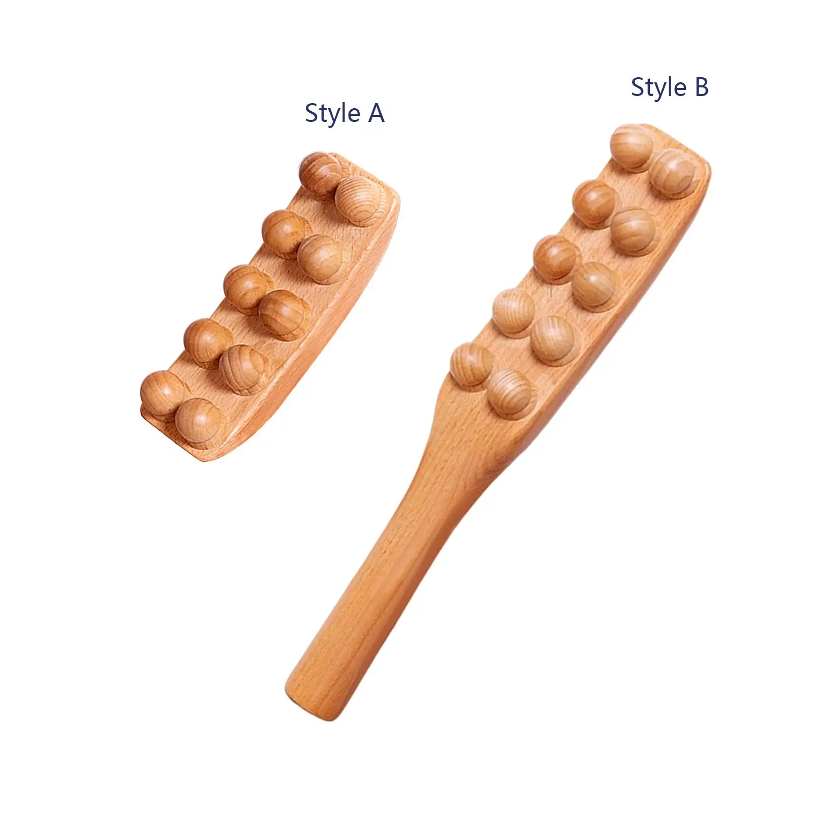 Wood Massage Stick Handheld Double Row 10 Balls Guasha Tool for Back Waist