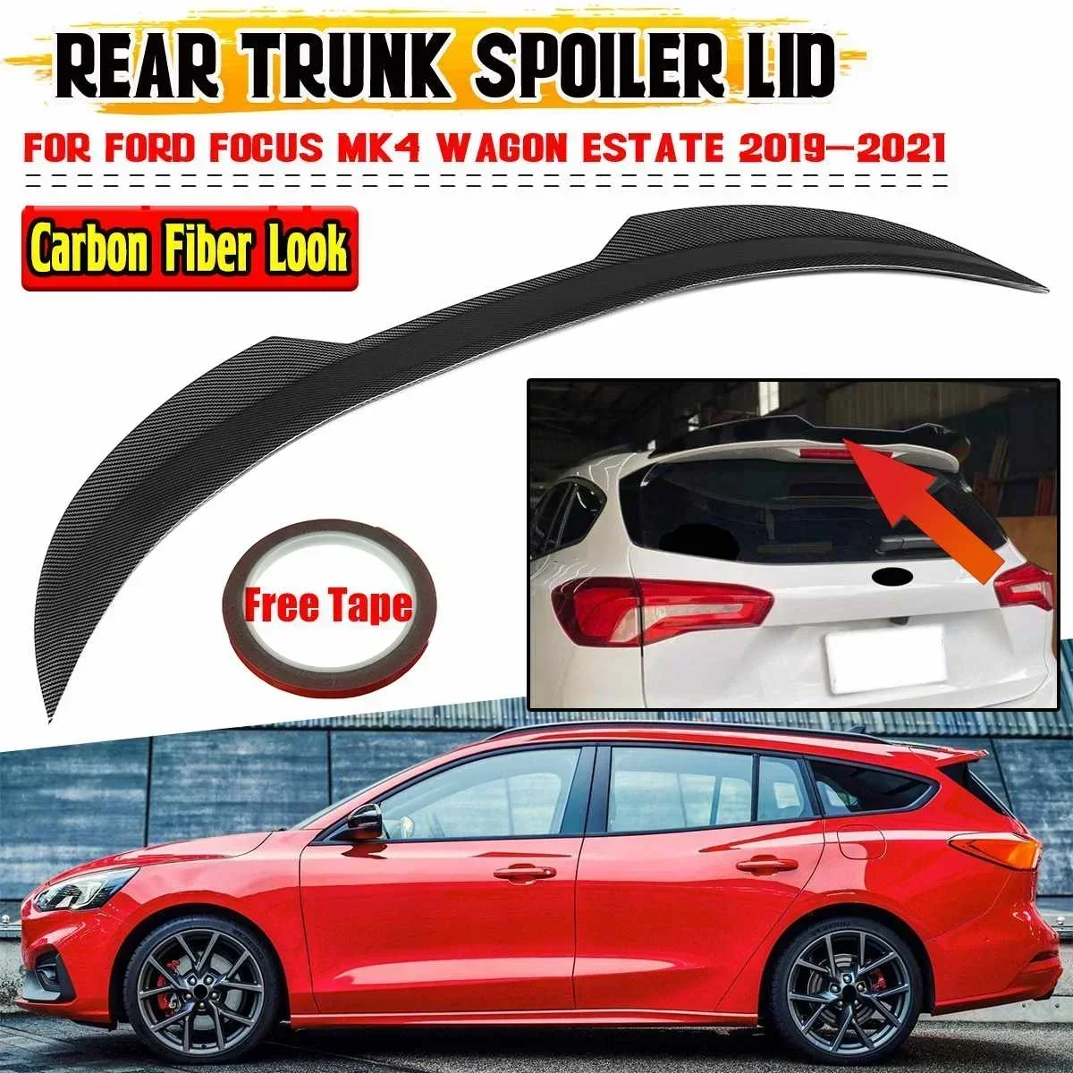 

New Car Rear Trunk Spoiler Lip Boot For Ford For Focus Mk4 Wagon/Estate 2019 2020 2021 Car Rear Spoiler Wing Trunk Lip Body Kit