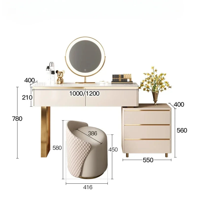 Luxury Organizer Storage Dresser Mirror Set Women Princess Storage Dressers Vanity Makeup Coiffeuse De Chambre House Furniture