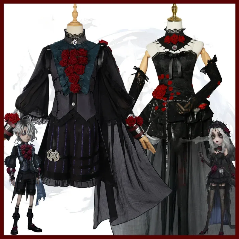 Jeu identité VAda Mesmer Emil Cosplay Costume psychologue Patient nuit noir gothique Rose uniforme perruque chaussure homme femme ensemble de fête