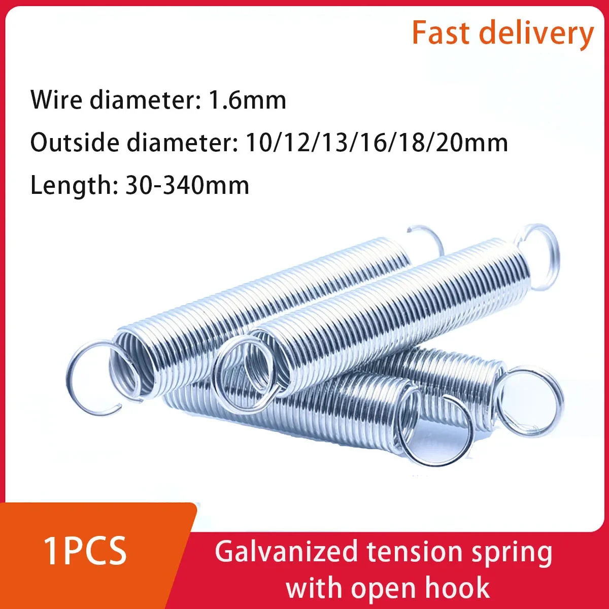 

1Pcs/Lot Galvanized Tension Spring Open Hook Spring Wire Diameter 1.6mm OD 10/12/13/16/18/20mm L30mm-200mm Support Customization