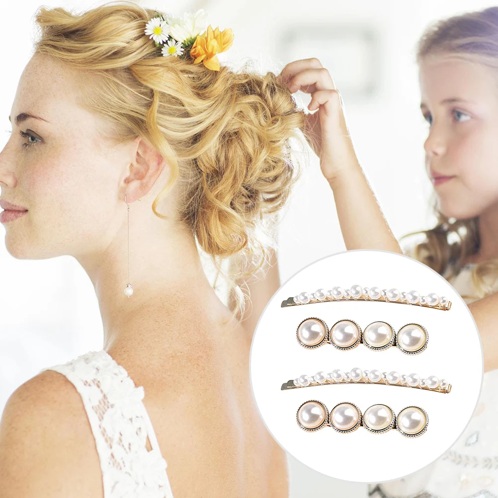 

4PCS Pearl Hair Clip H made Hairpin Bang Clip Bride Wedding Headdress Hairpin Decoration Lightweight Comfortable Women