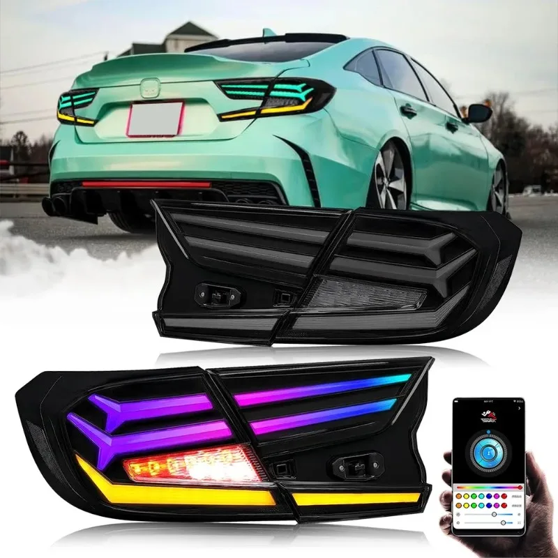 

For Honda Accord 2018-2022 RGB LED Tail Lights Pair with Sequential Turn Signal