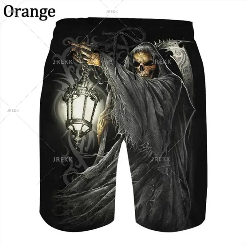 Pantalones cortos con estampado 3D de calavera de terror para hombre, Shorts deportivos con personalidad Gótica para monopatín, ropa de verano