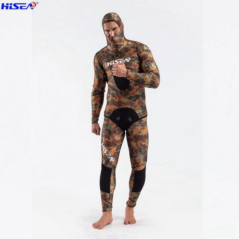 Hisea 5 MM Neoprene Wetsuit Spearfishing YAMAMOTO Open Cell Camouflage Camo Sealed 2 Parts Diving Suit Underwater Fishing