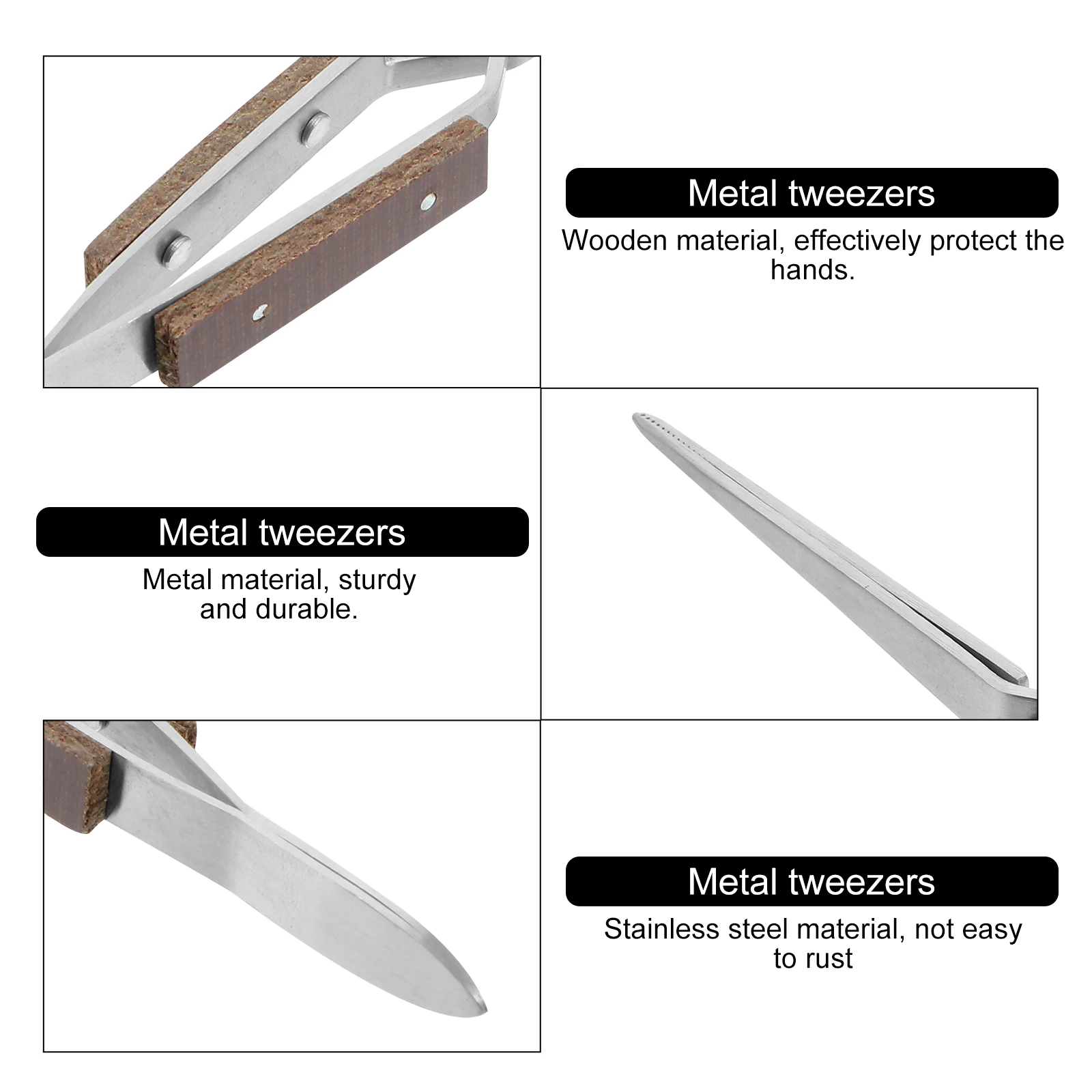 

2pcs Precision Stainless Steel Wooden Grip Tweezers for Crafting Electronics Resistant Non Conductive Soldering